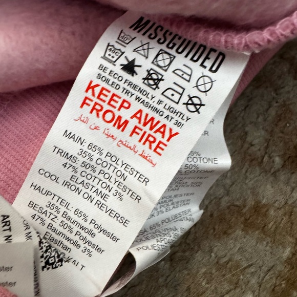 Pink crop sweater M monogram Missguided cotton fleece cropped round neck - Picture 7 of 7